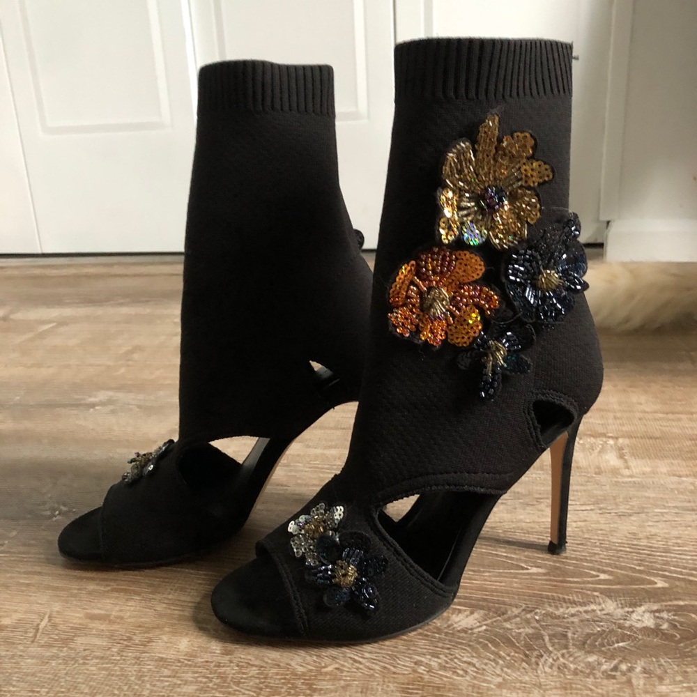 Worn once! Like new Zara black sock open toe heels